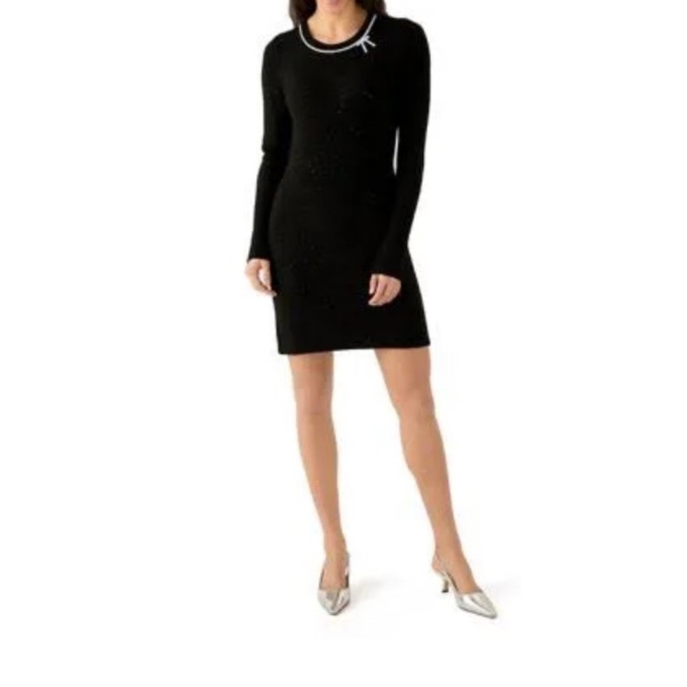 Lilly Pulitzer Black Sequin Rhinestone Bow Morgen Sweater Dress WM's Medium EUC